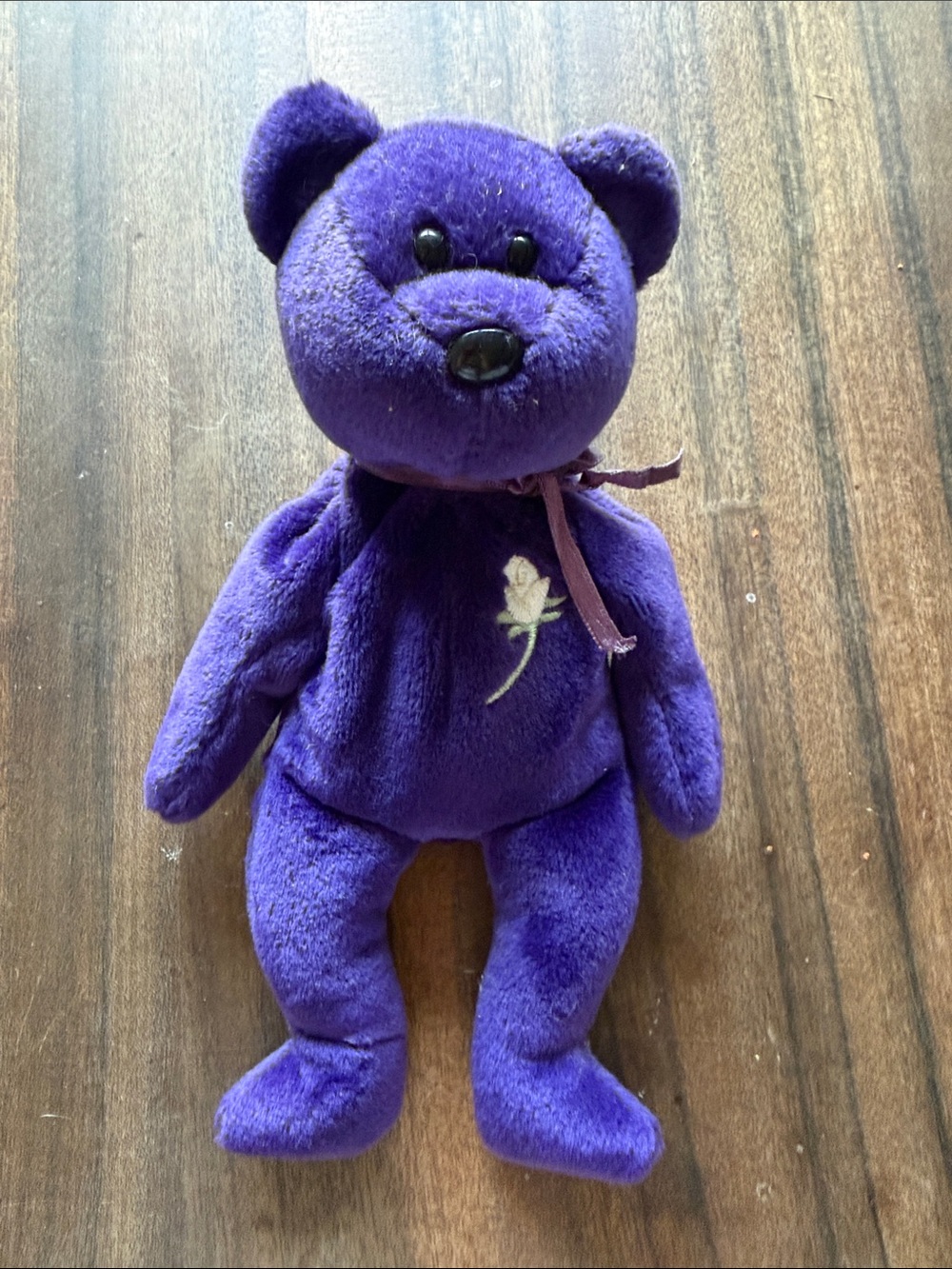 Purple Plush Teddy Bear with Rose Embroidery - Kids Toys